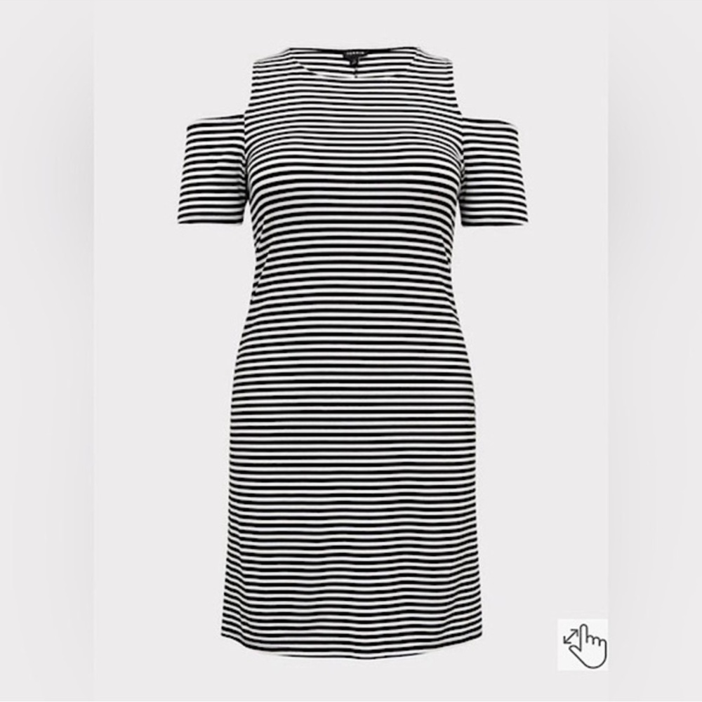 Torrid Striped Cold Shoulder Bodycon Dress Black and White Stripes Size 00/L - Picture 2 of 9